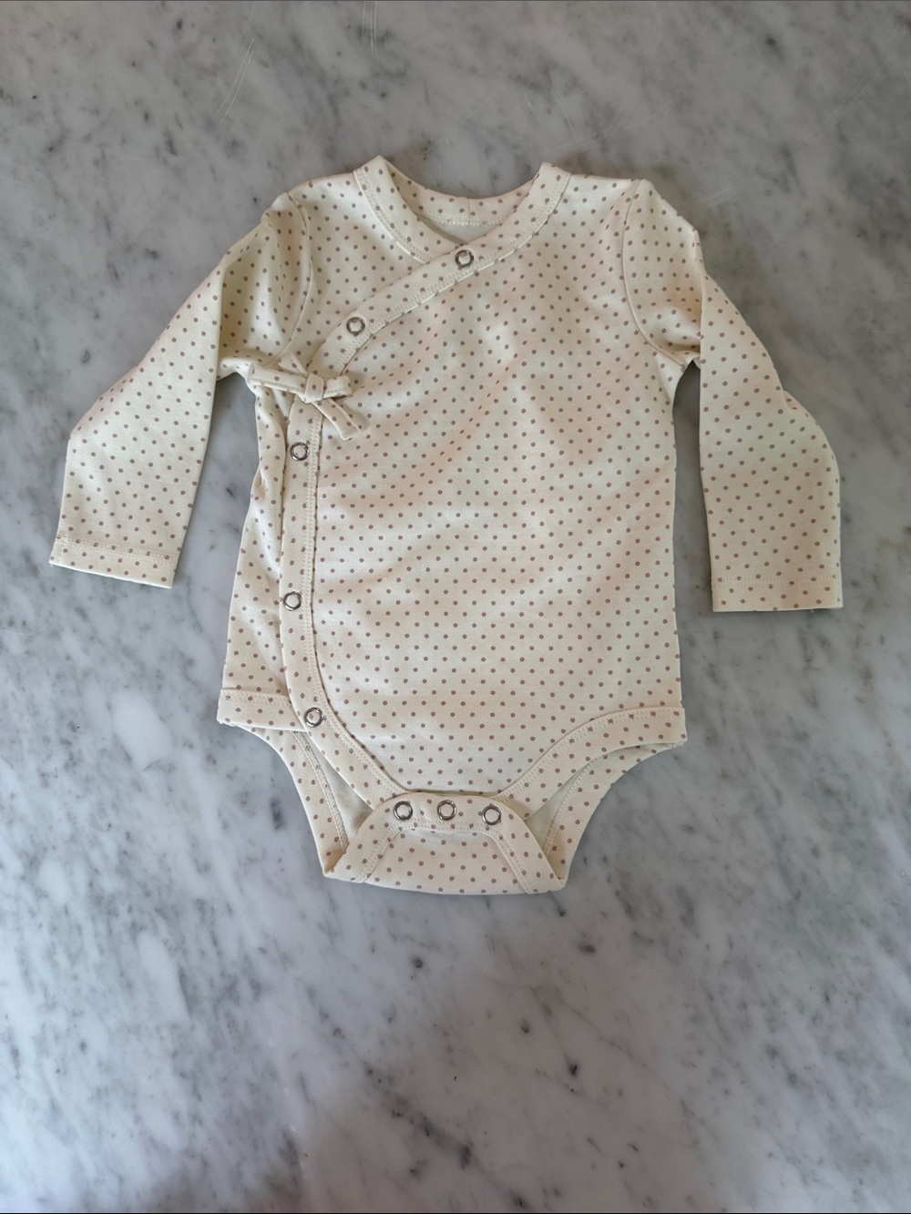 Neutral Cream Polka Dot Long-Sleeve Baby Bodysuit